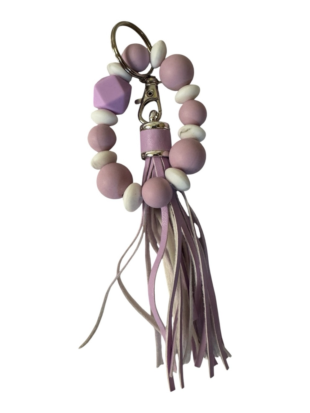 Silicone Beaded Bracelet Keychain Key Ring with Fringe